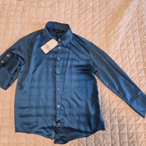 Blue Zara Silk Blouse